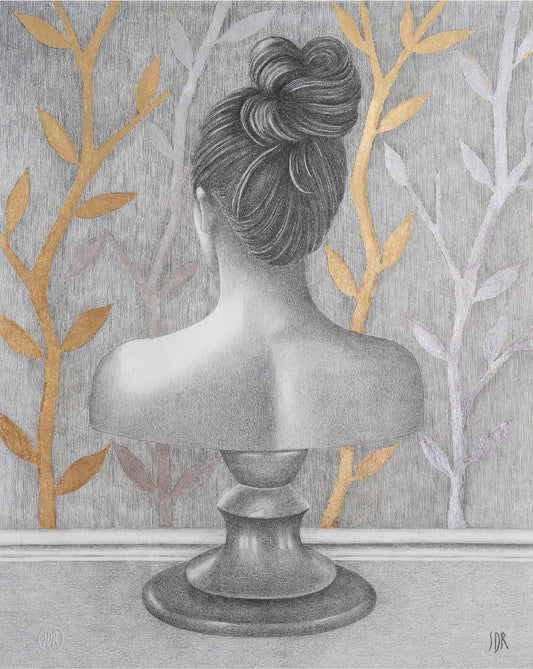 Bust from behind on a decorated background